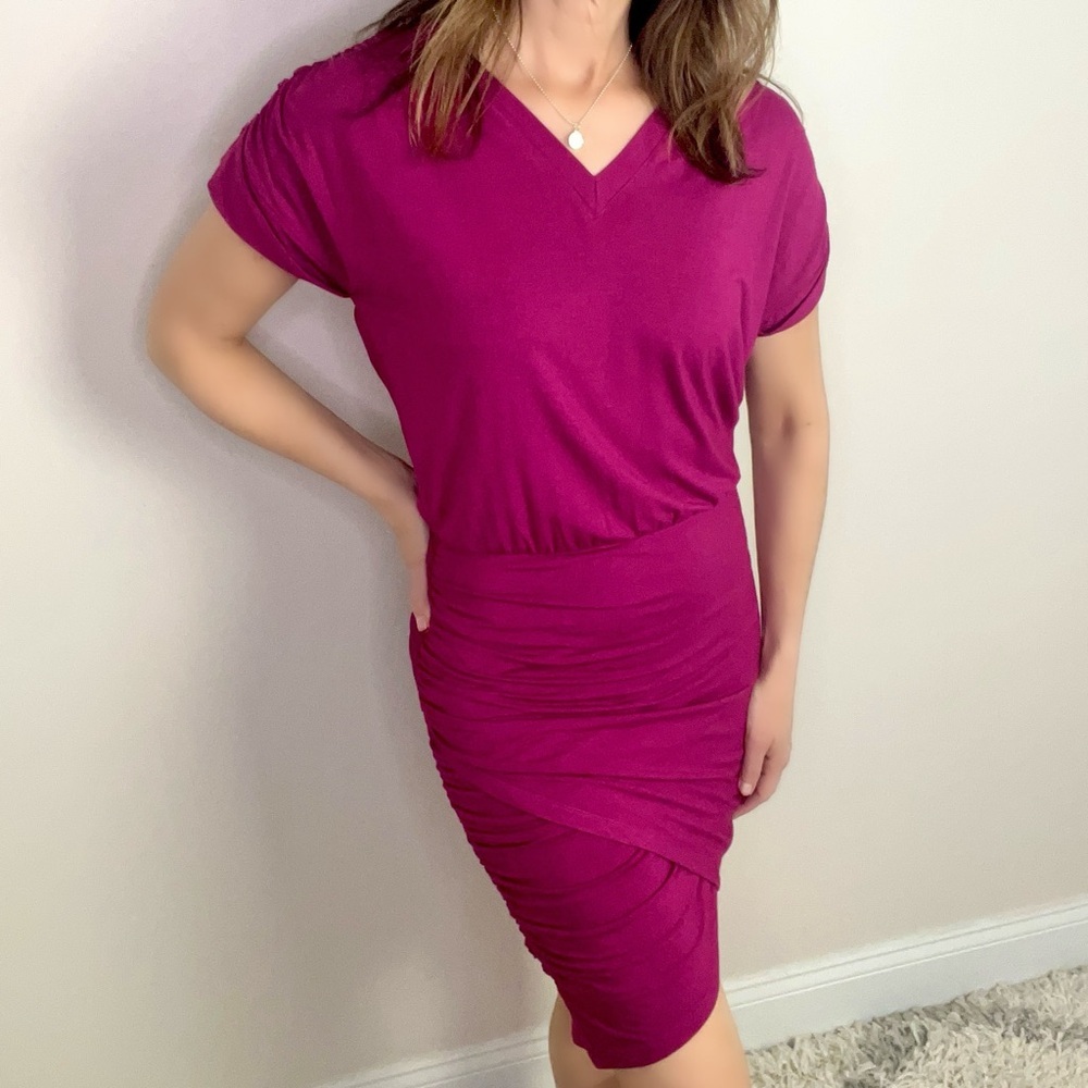 Robert Rodriguez Fuchsia Matte Jersey Ruched Dress